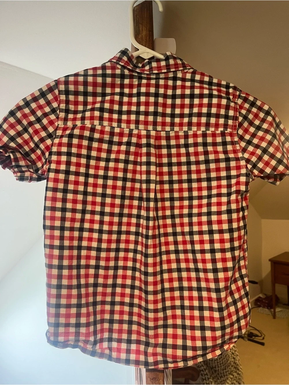 Boy’s Red and Black Check Short-Sleeve Button-Up Shirt, Children’s Place (7/8)